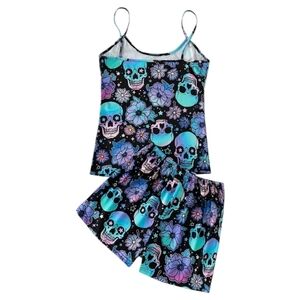 Ombre Skull & Floral Print Pajama Set, Tank and Shorts, Sizes M, L, XL